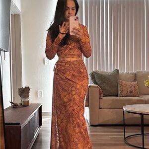 Floral Long Sleeve Crop Top and Maxi Skirt Set